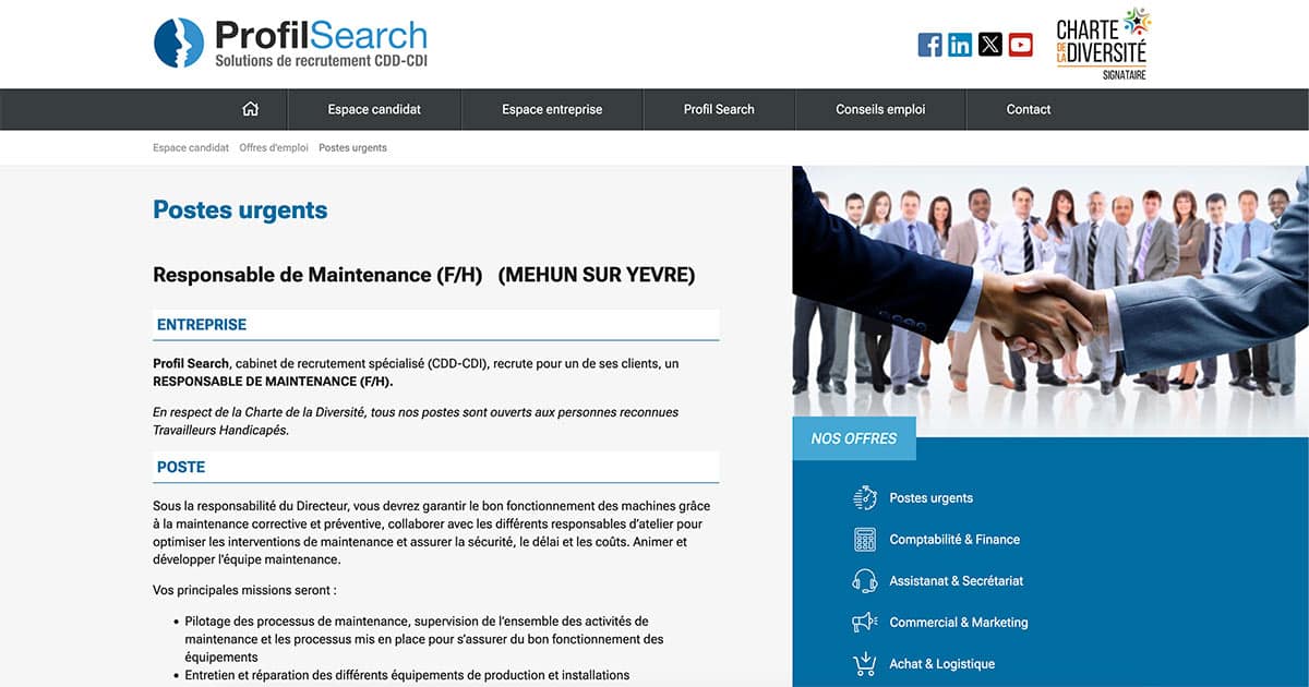 Profil Search recrutement : page intérieure
