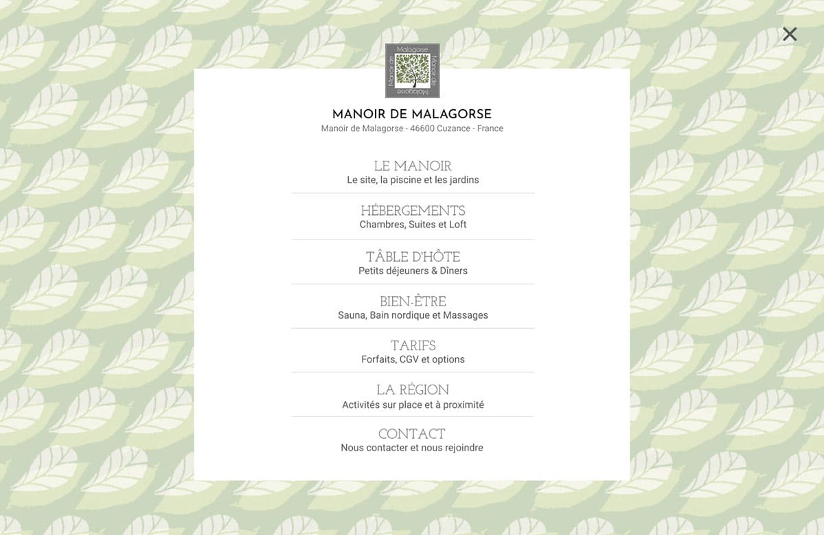 Manoir de Malagorse : menu de navigation