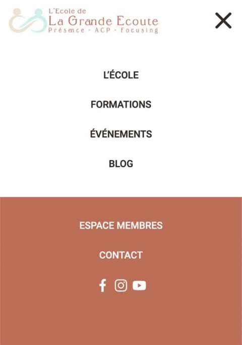 École de la grande écoute : menu mobile